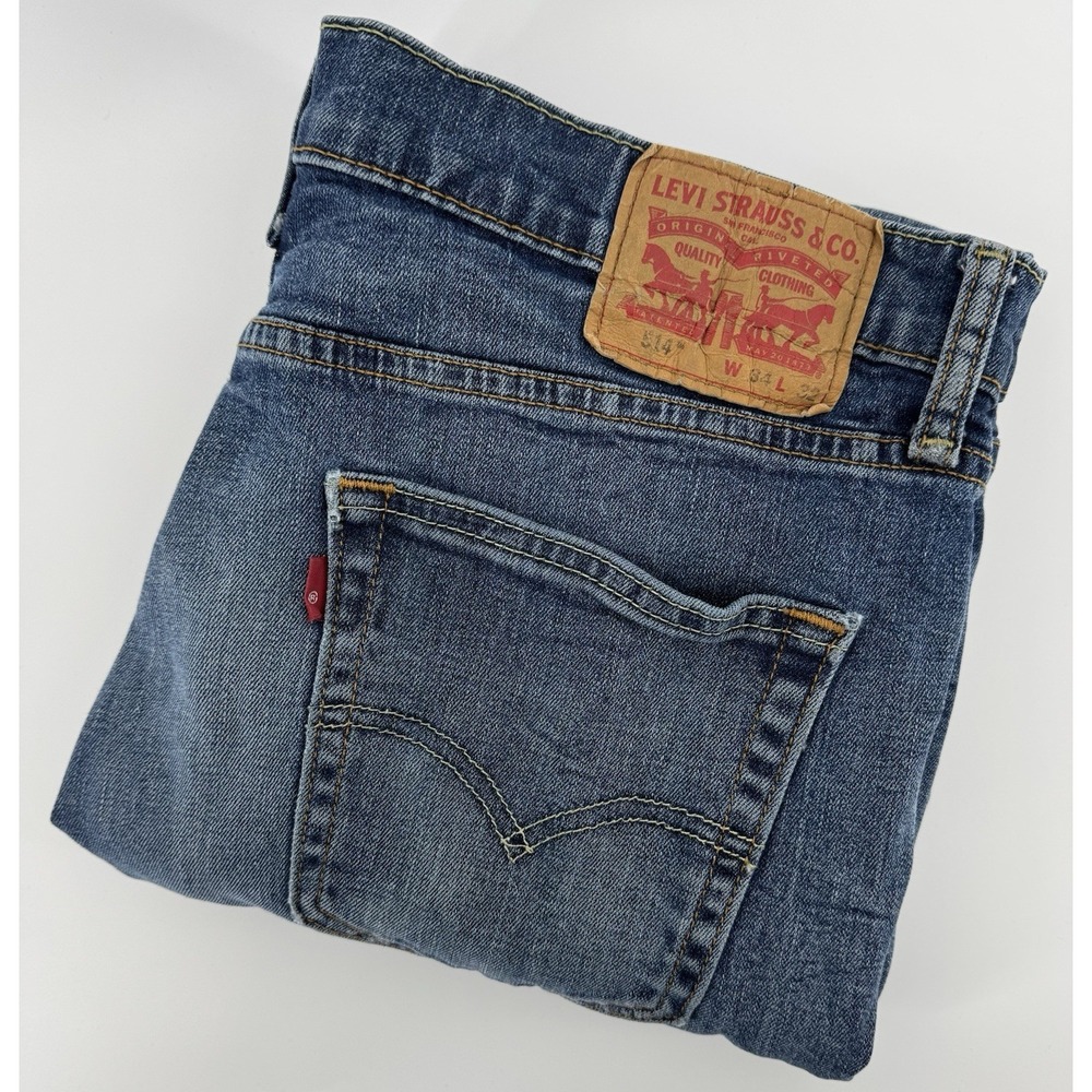 Levi's 514 Size 34x32 Blue Denim Jeans Slim Straight Leg Distressed Red Tab